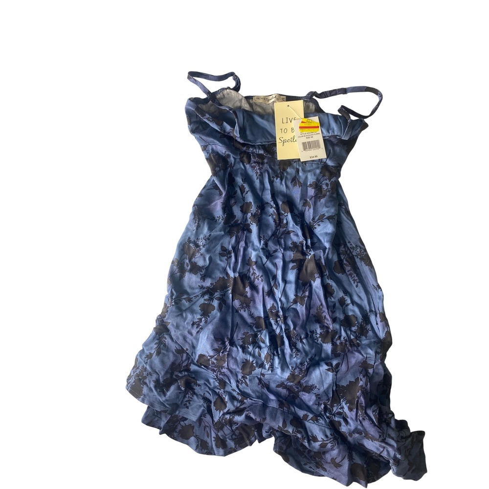 Live To Be Spoiled Blue Black Floral High Low Dress Womens XS NWT